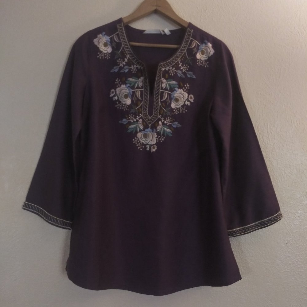 Soft Surroundings Purple Beaded & Embroidered Tunic Blouse Women's XS